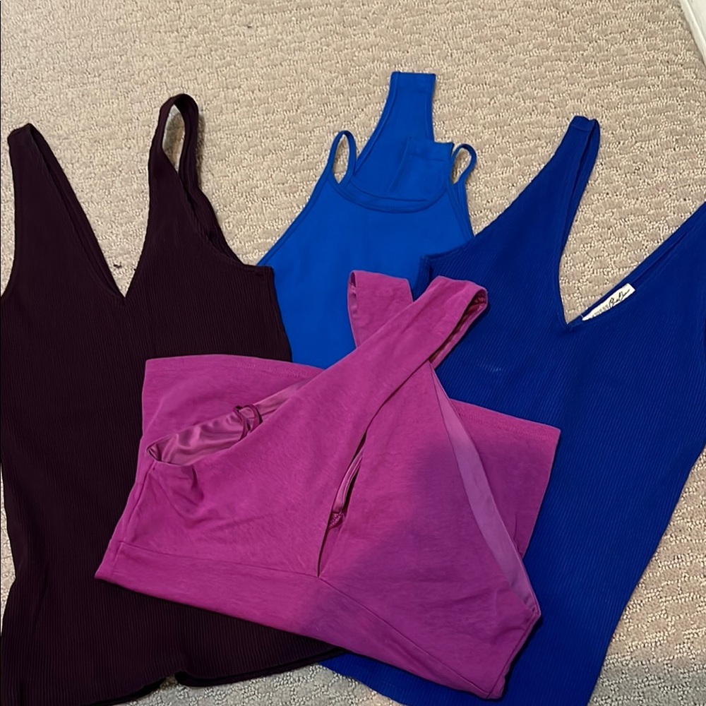 Purple and Blue Asymmetrical Cut Out Tank Tops